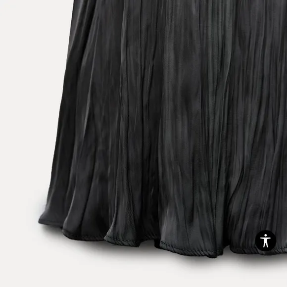 Zara Pleated Maxi Skirt Elastic Waist XS/S NWT Charcoal
