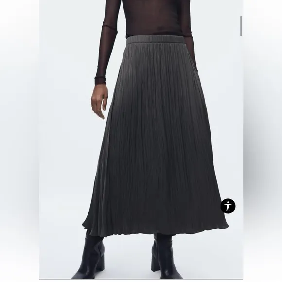 Zara Pleated Maxi Skirt Elastic Waist XS/S NWT Charcoal