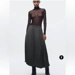 Zara Pleated Maxi Skirt Elastic Waist XS/S NWT Charcoal