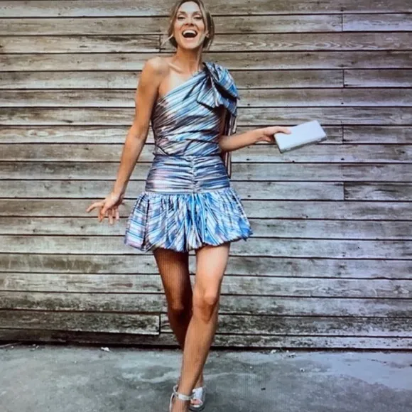 Zara Shiny Striped Balloon Skirt Blogger Fav