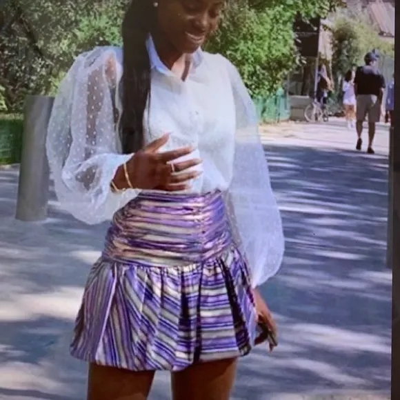 Zara Shiny Striped Balloon Skirt Blogger Fav
